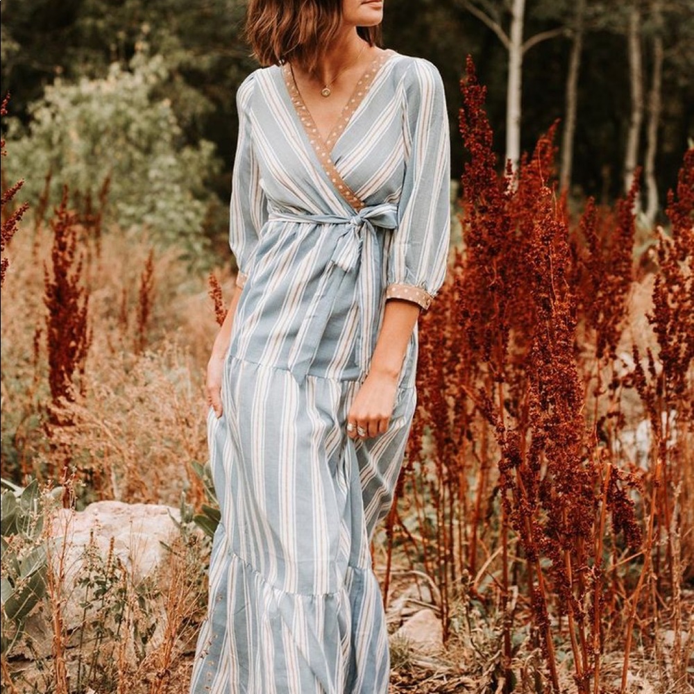 PIPER AND SCOOT tiered stripe maxi dress